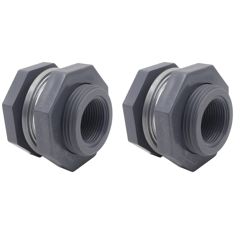 Horiznext NPT 1"" PVC Bulkhead Fitting  Plastic Pipe Connector for rain Barrel Garden Hose Adapter Spigot kit Water Tank Gallon Drain Bucket (pack of 2 pcs) - Image 1